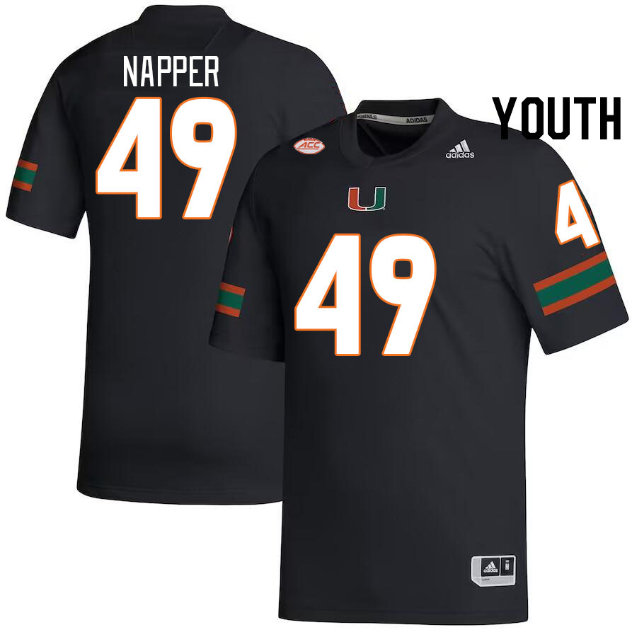 Youth #49 Mason Napper Miami Hurricanes College Football Jerseys Stitched-Black